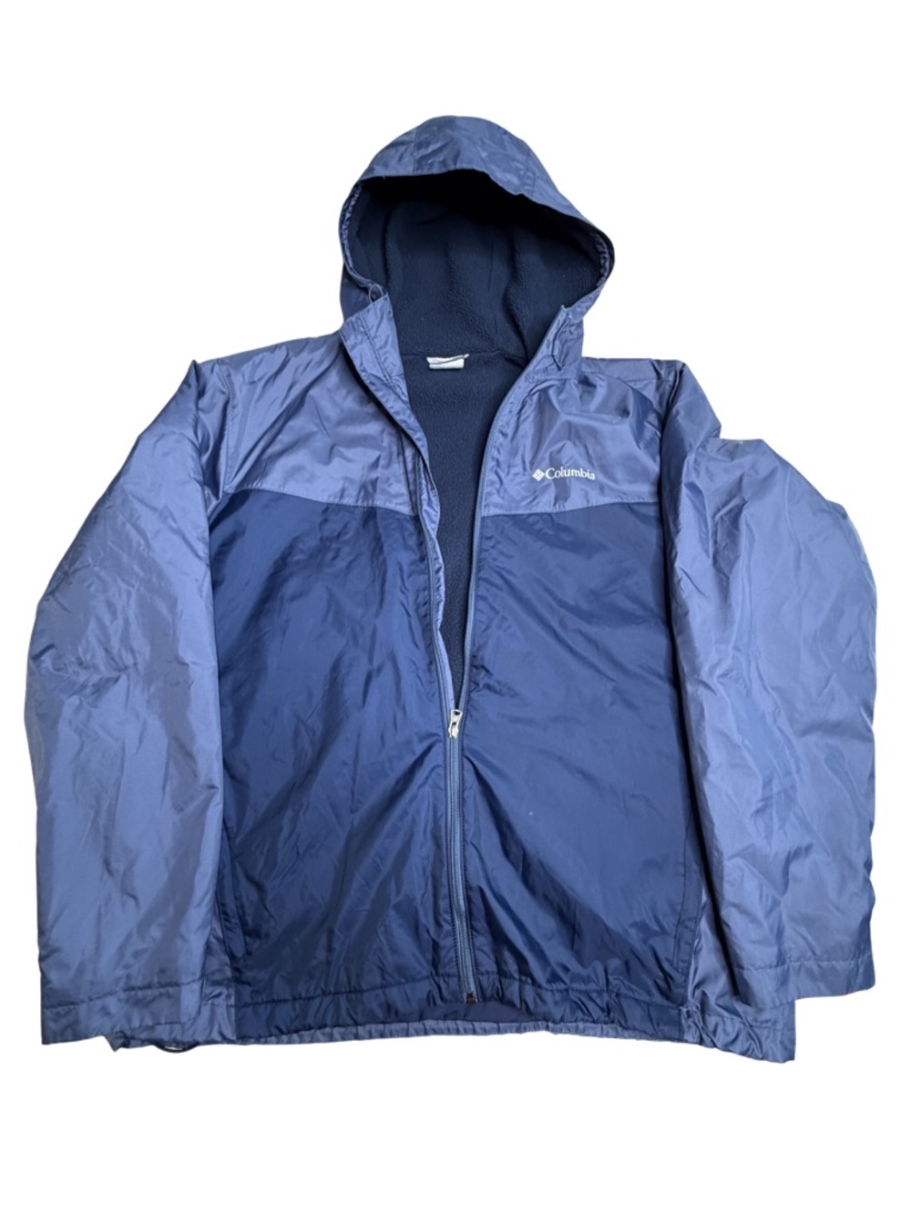 Columbia Jacket Mens XL Blue Hooded Windbreaker Fleece Lined Outdoor Coat